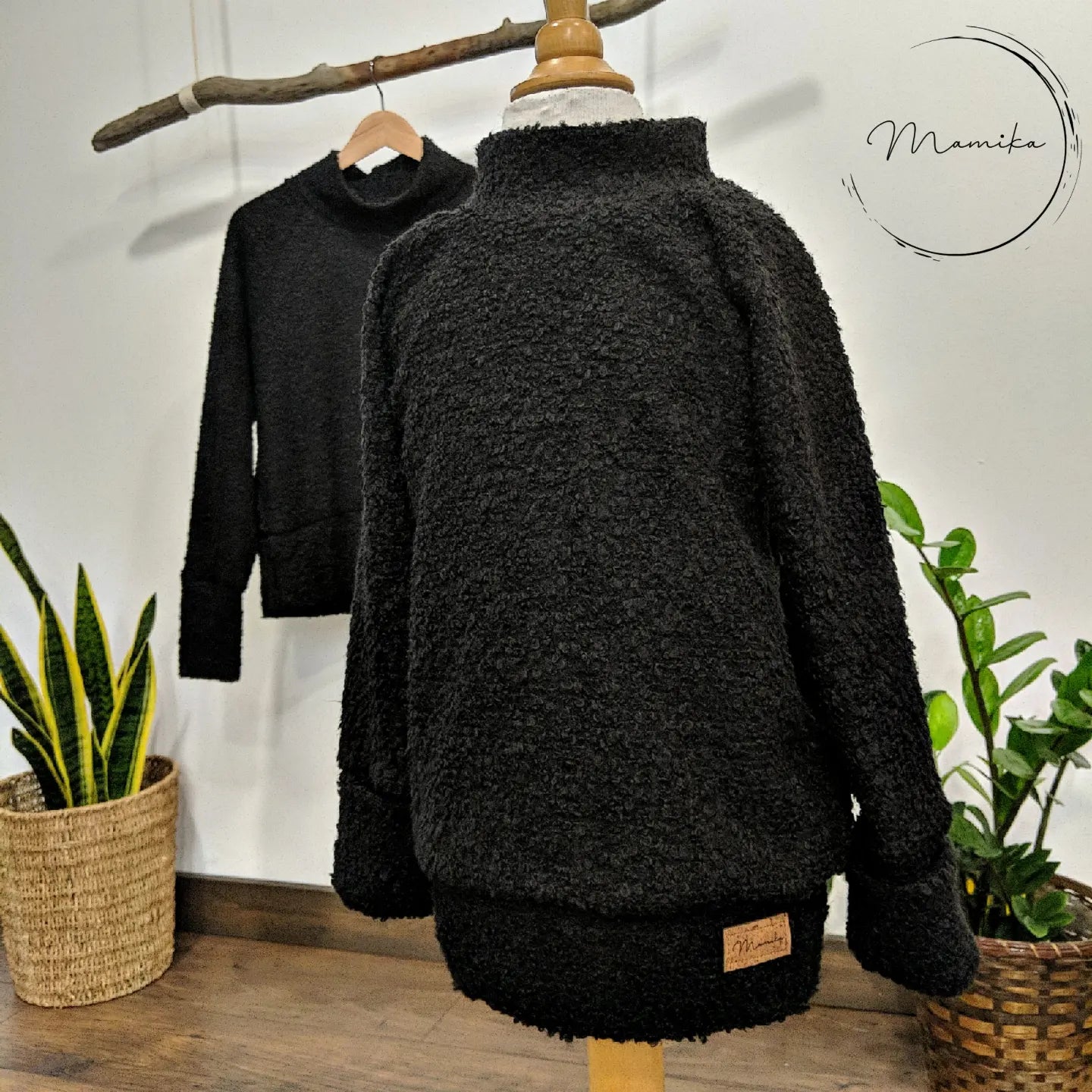 Cozy Sweater Tricot de Laine Bouclée Noir