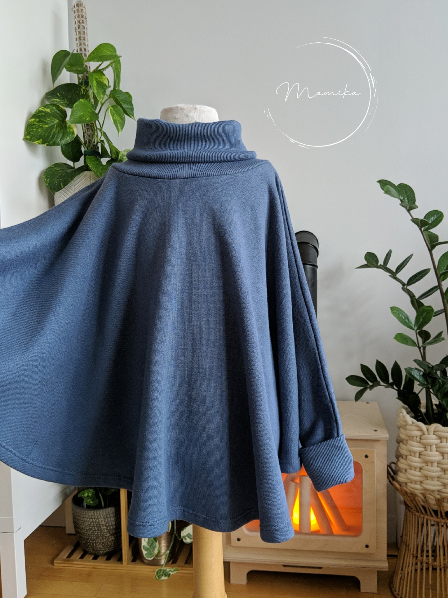 Poncho Col Roulé - Denim