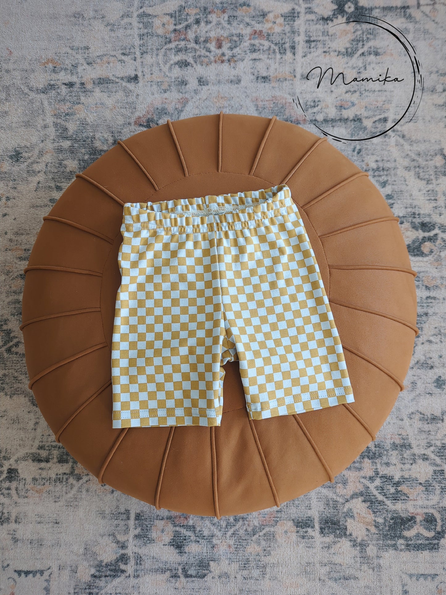 - PRÉCOMMANDE - Biker Shorts Damier Ocre et Bleu poudre